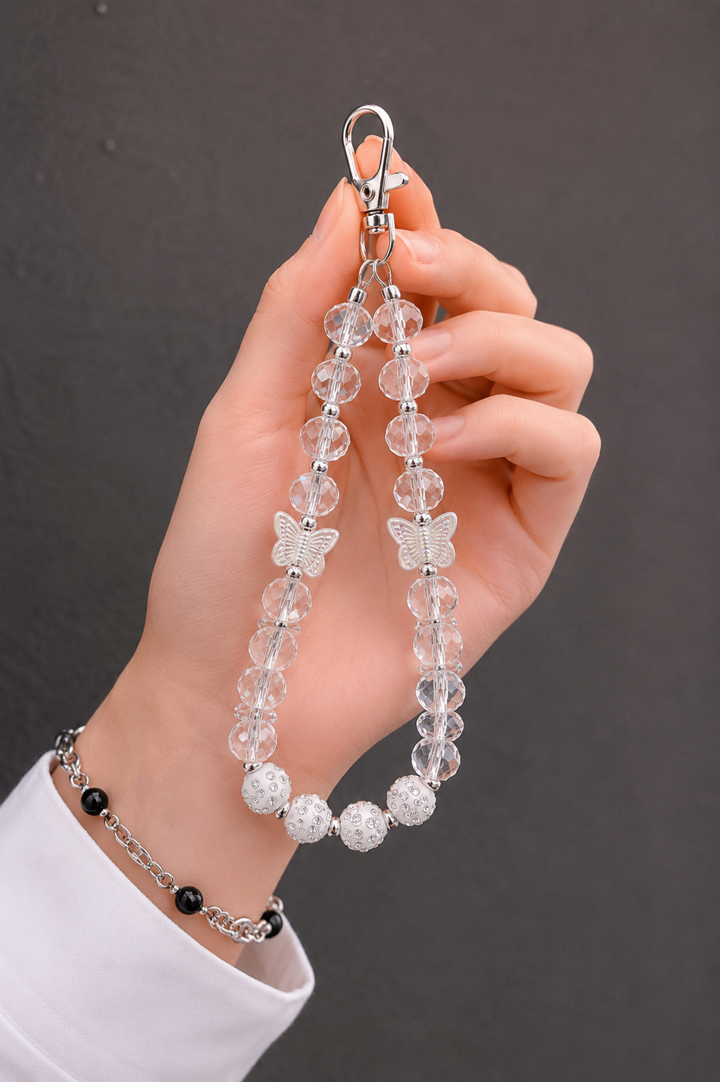 Transparent White Butterfly Phone Charm
