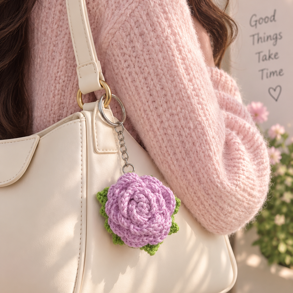 Beautiful crochet rose design Keyring