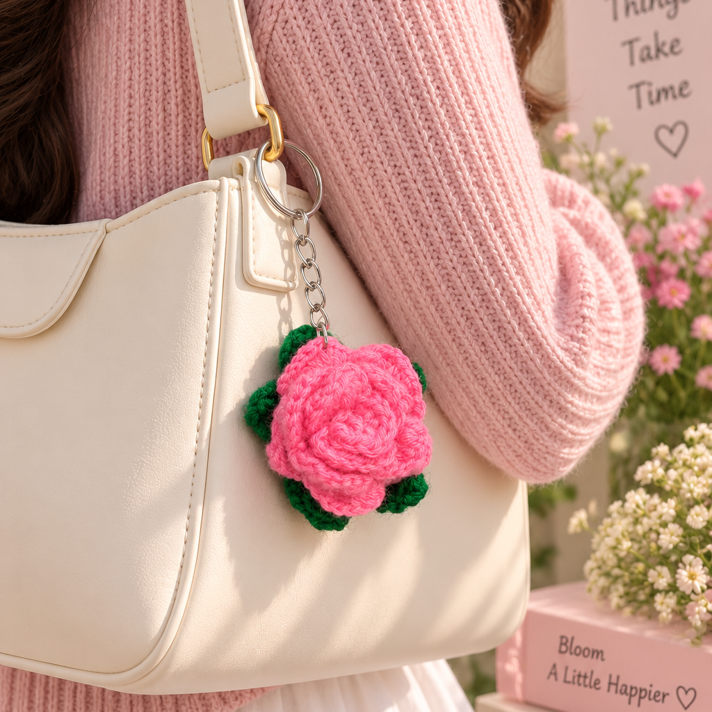 Pink Bloom Crochet Keyring
