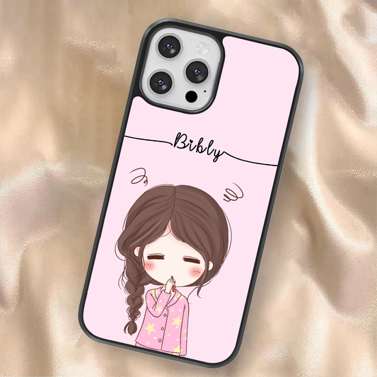Cute Pink Girl Custom Name Glass Case
