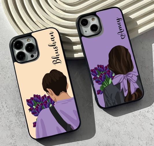 Couple With Flowers Custom Name Glass Case