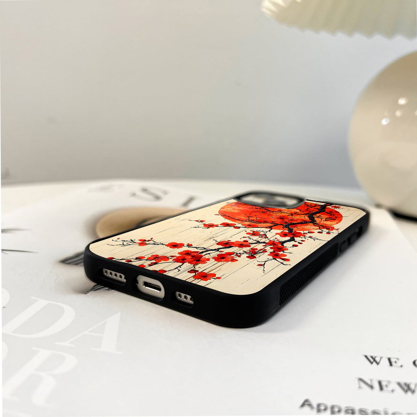 Crimson Sakura Bloom Glass Case