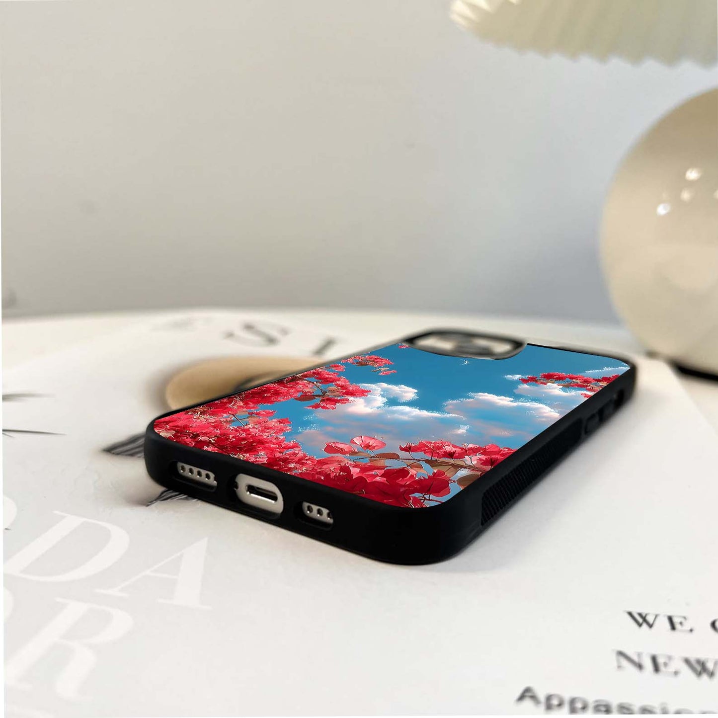 Blossoms Under Crescent Sky Glass Case