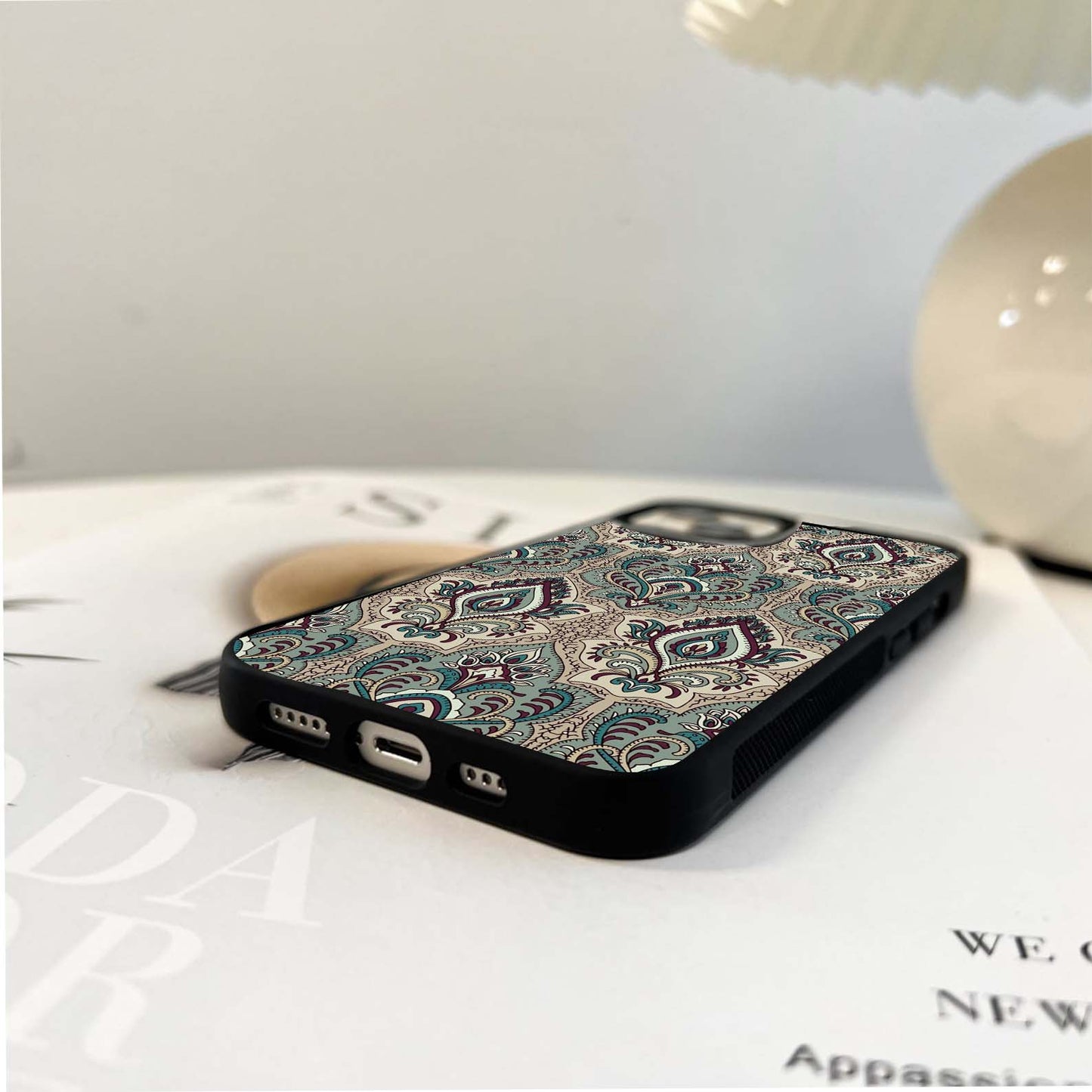 Teal Paisley Elegance Glass Case