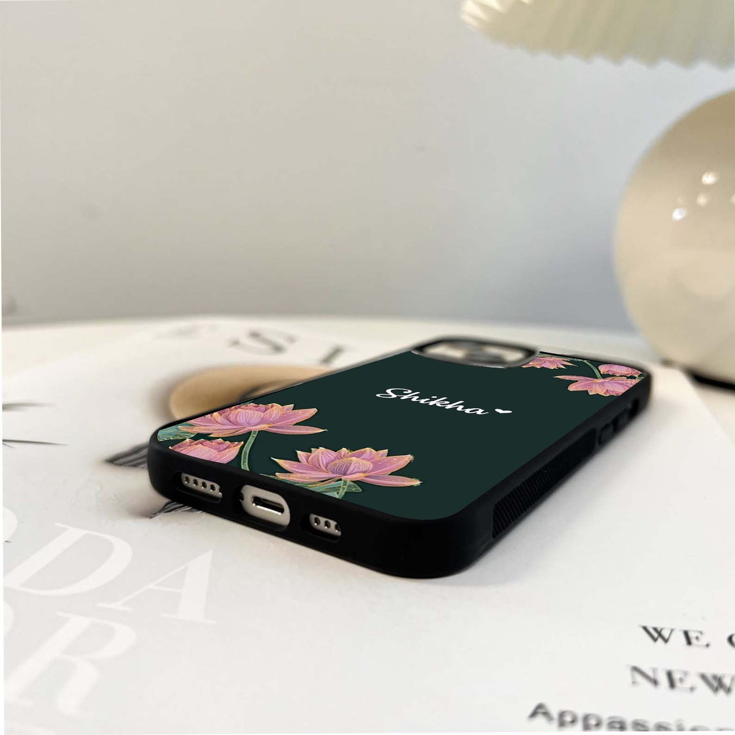 Custom Name Minimalist Lotus Glass Case