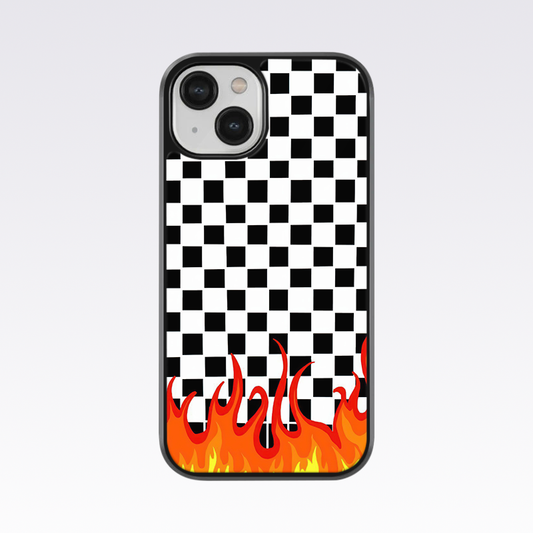 Checkered Pattern With Fire Glass Case