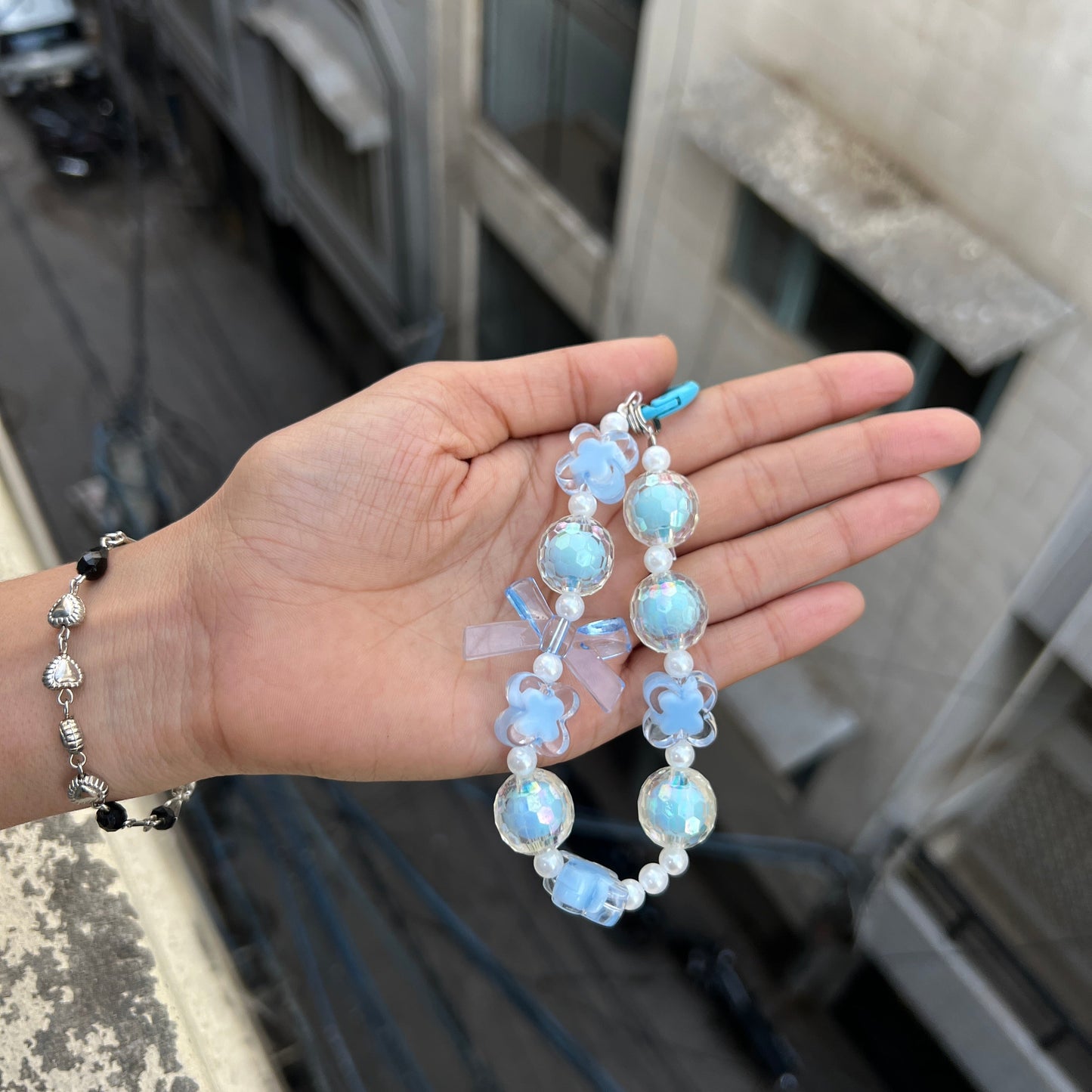 Blue Bubble Bow Phone Charm