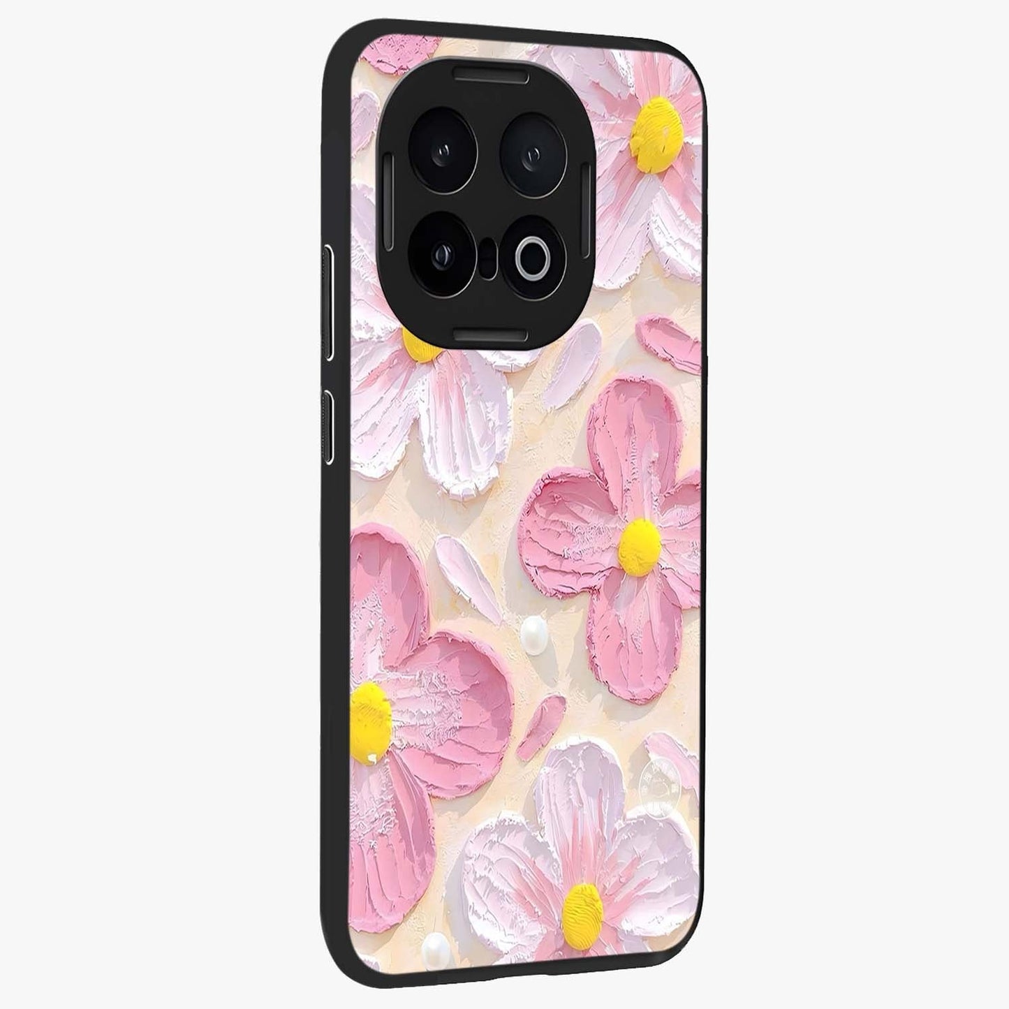 Blush Bloom Texture Glass Case upright view showcasing delicate blush floral texture with modern minimal style.