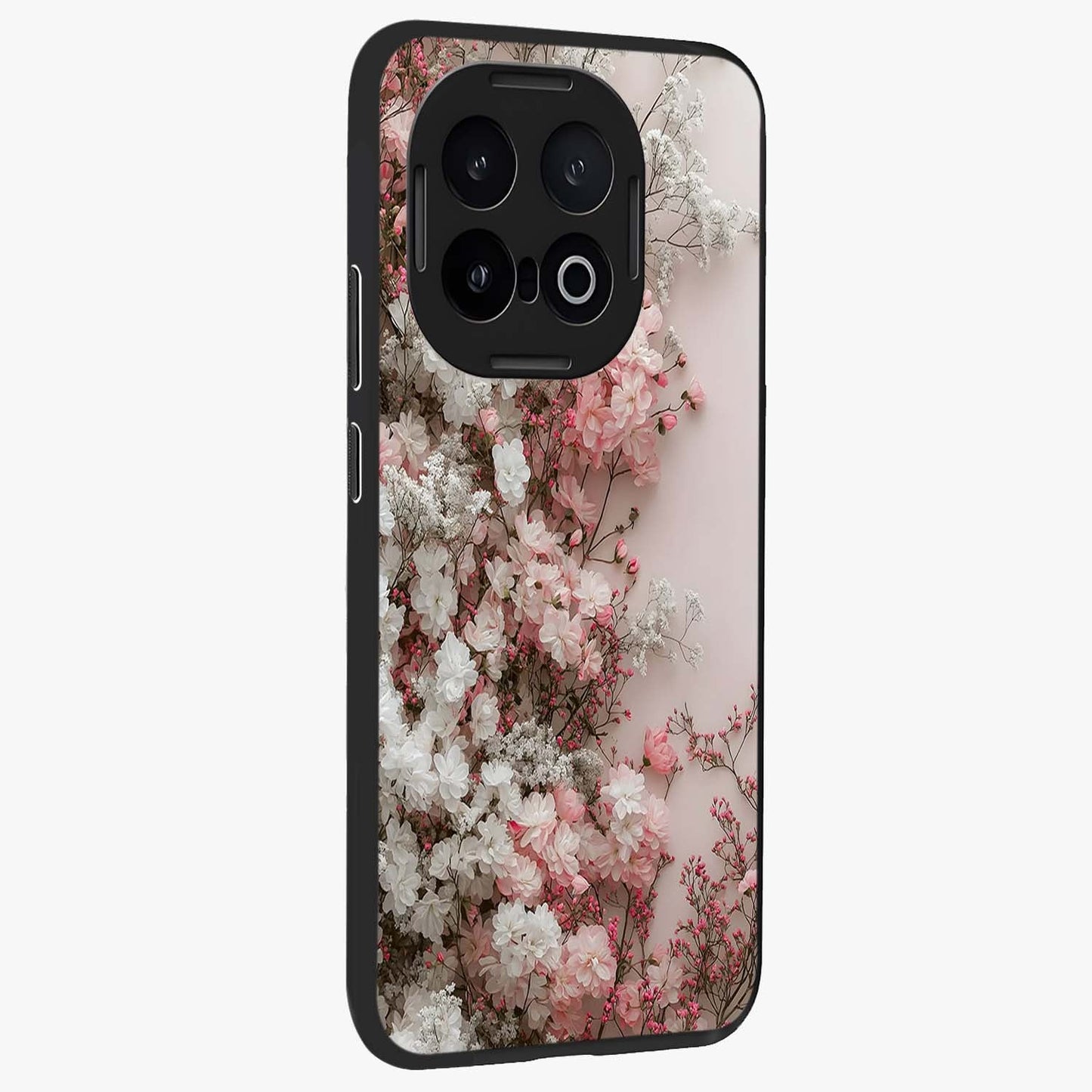 Blush Blossom Cloud Glass Case upright view showcasing calm floral cloud artwork with gentle dreamy theme.