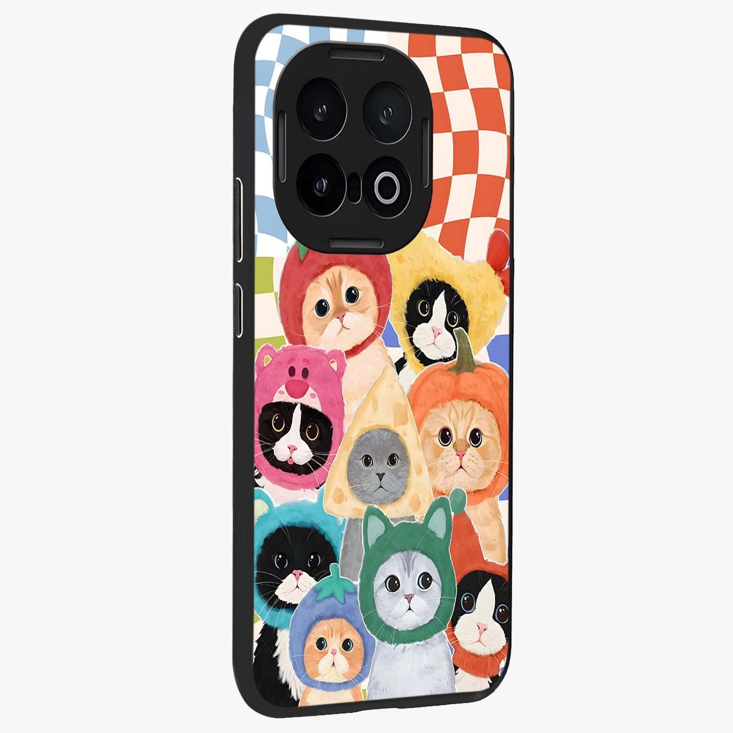 Cats in Fruits Glass Case upright view showcasing charming cat artwork with fun fruity theme.