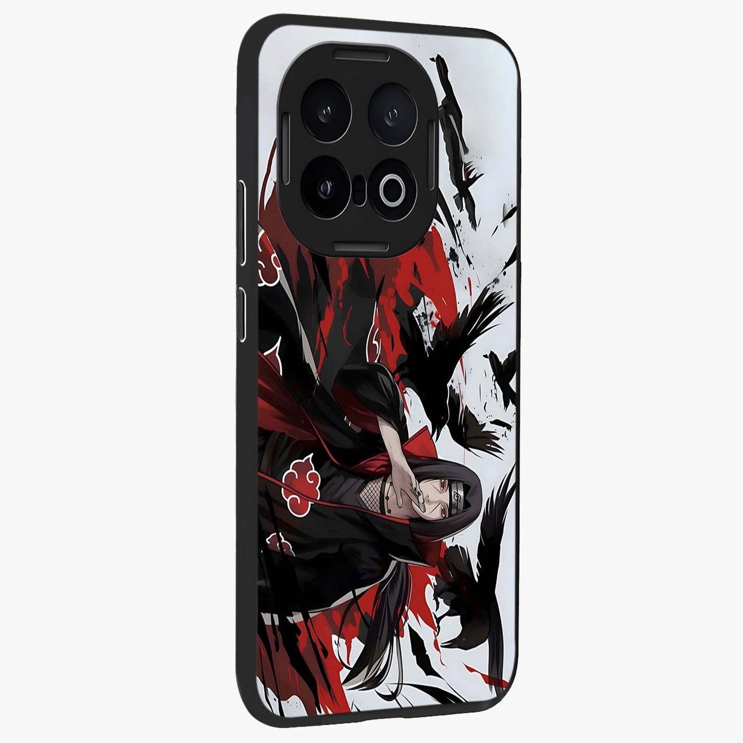 Crimson Crow Illusion Glass Case upright view showcasing striking crow illusion artwork with intense crimson theme.