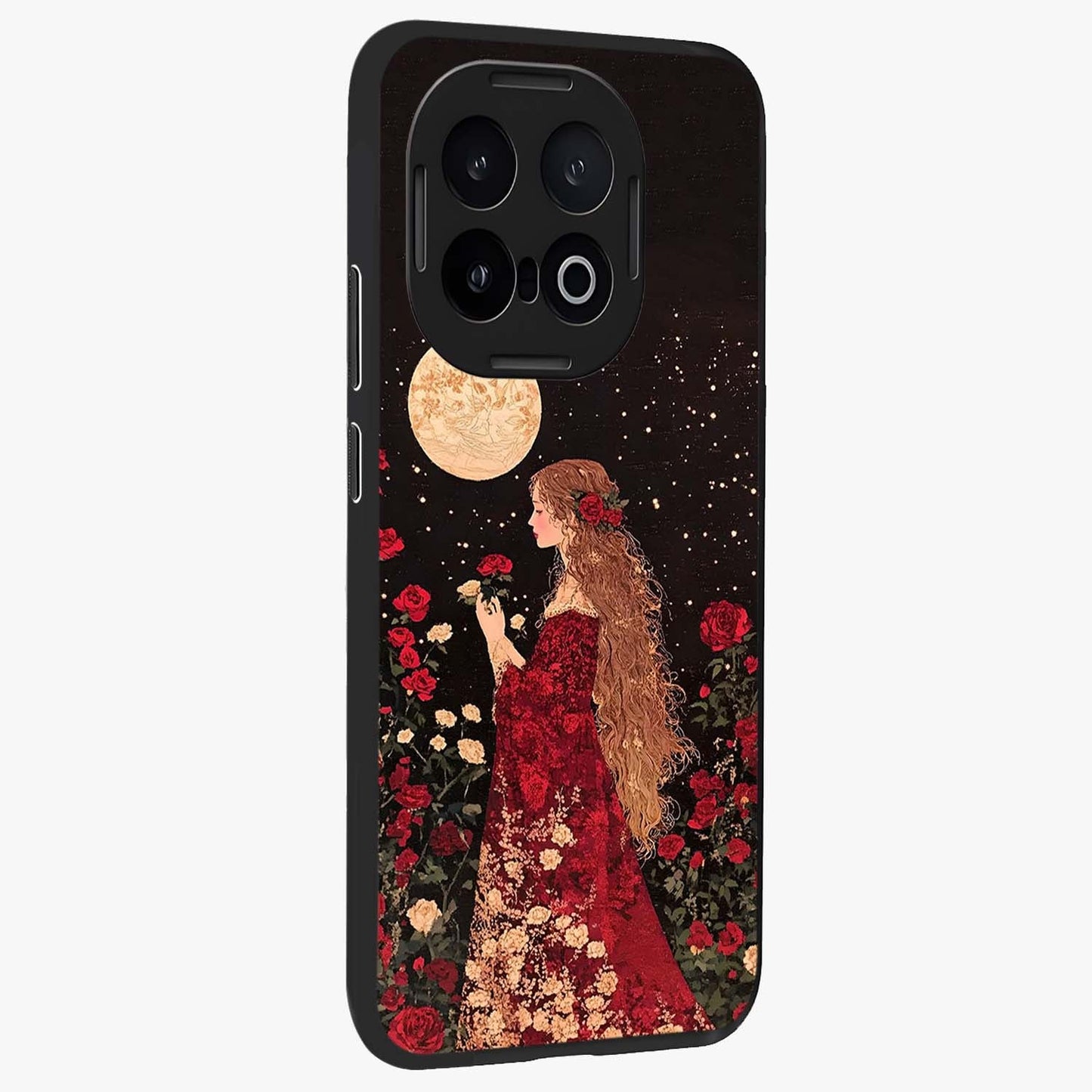 Crimson Dreams Glass Case upright view showcasing dreamy red toned artwork with modern aesthetic style.
