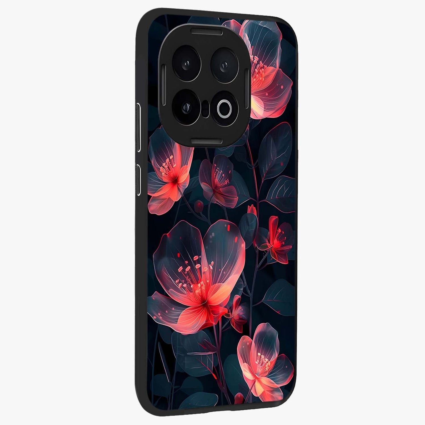 Dark Shade of Flower Glass Case upright view showcasing delicate flower artwork with rich dark floral theme.