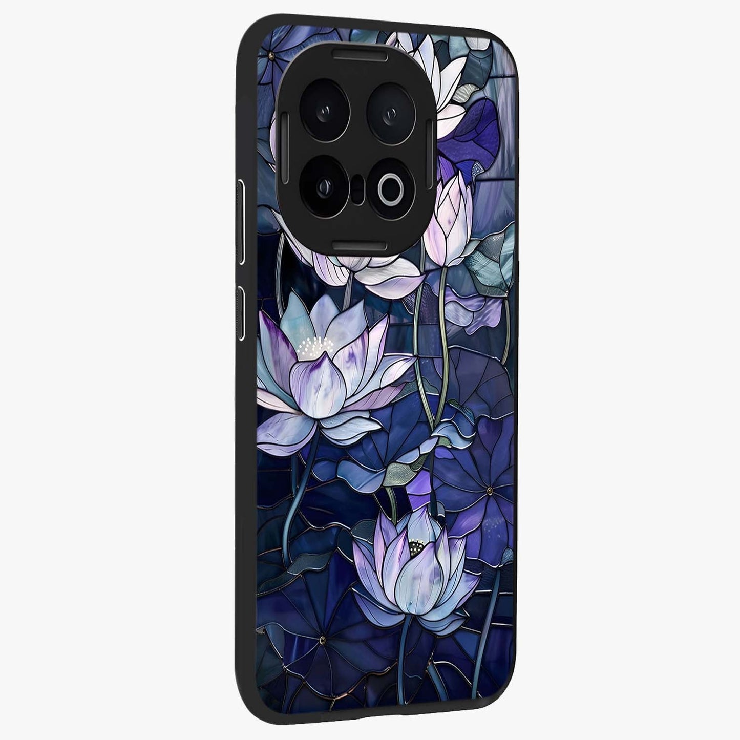 Gloss Petal Rush Glass Case upright view showcasing dynamic floral petal artwork with modern botanical theme.