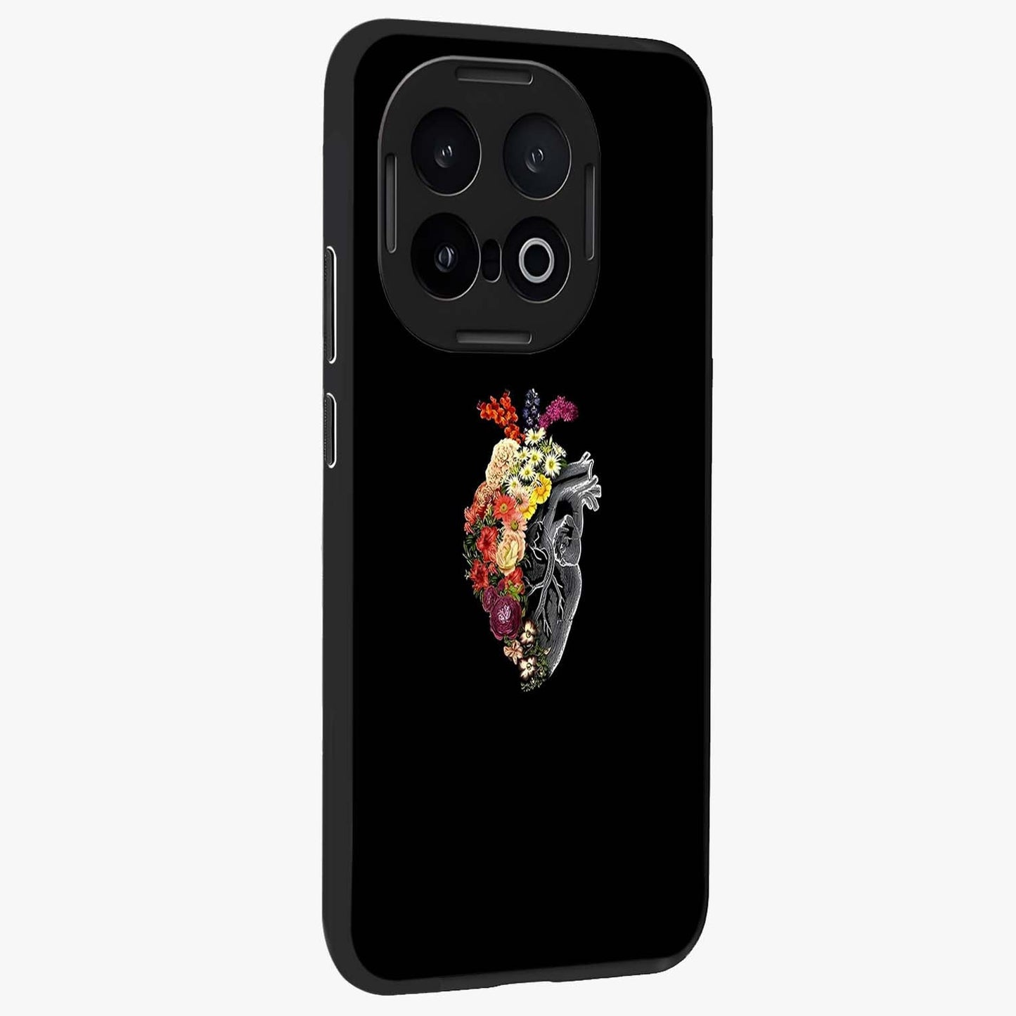 Heart With Flowers Glass Case upright view showcasing decorative heart and floral artwork with sweet romantic theme.