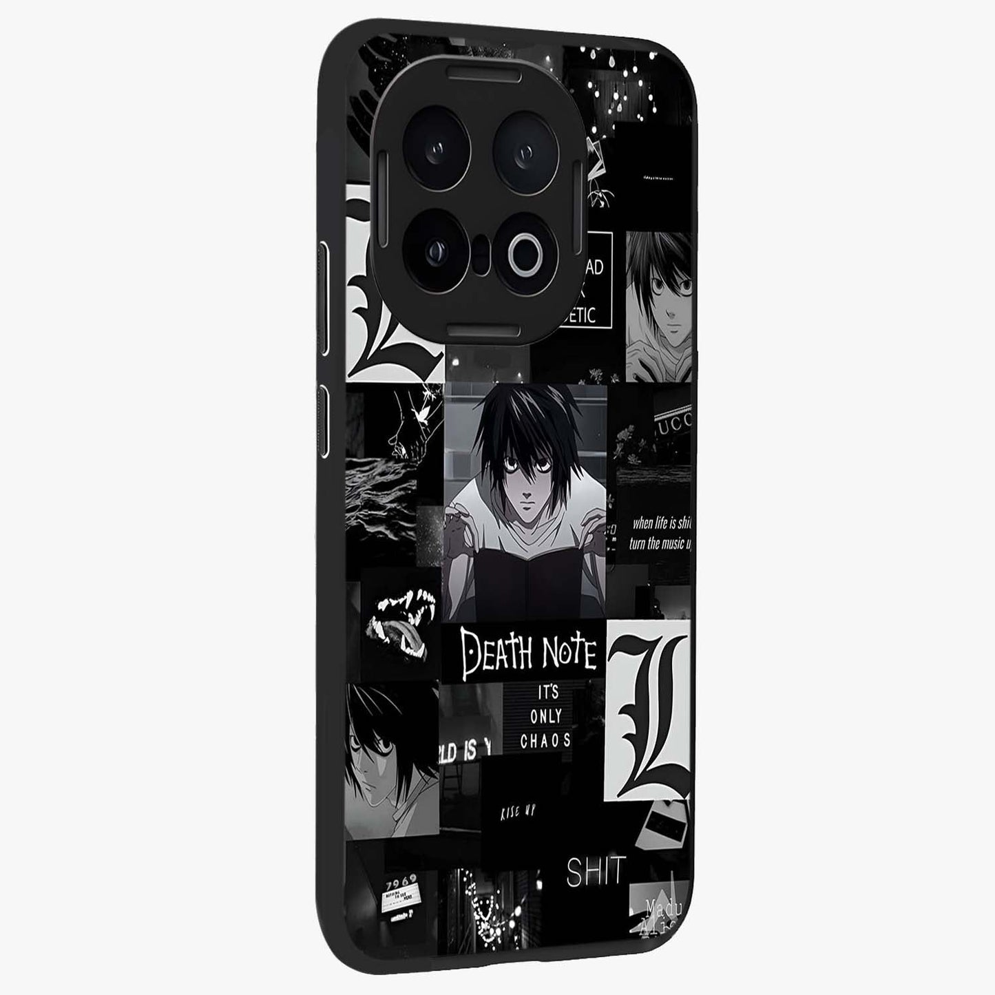 Midnight Chaos Mind Glass Case upright view showcasing expressive abstract artwork with bold dark theme.