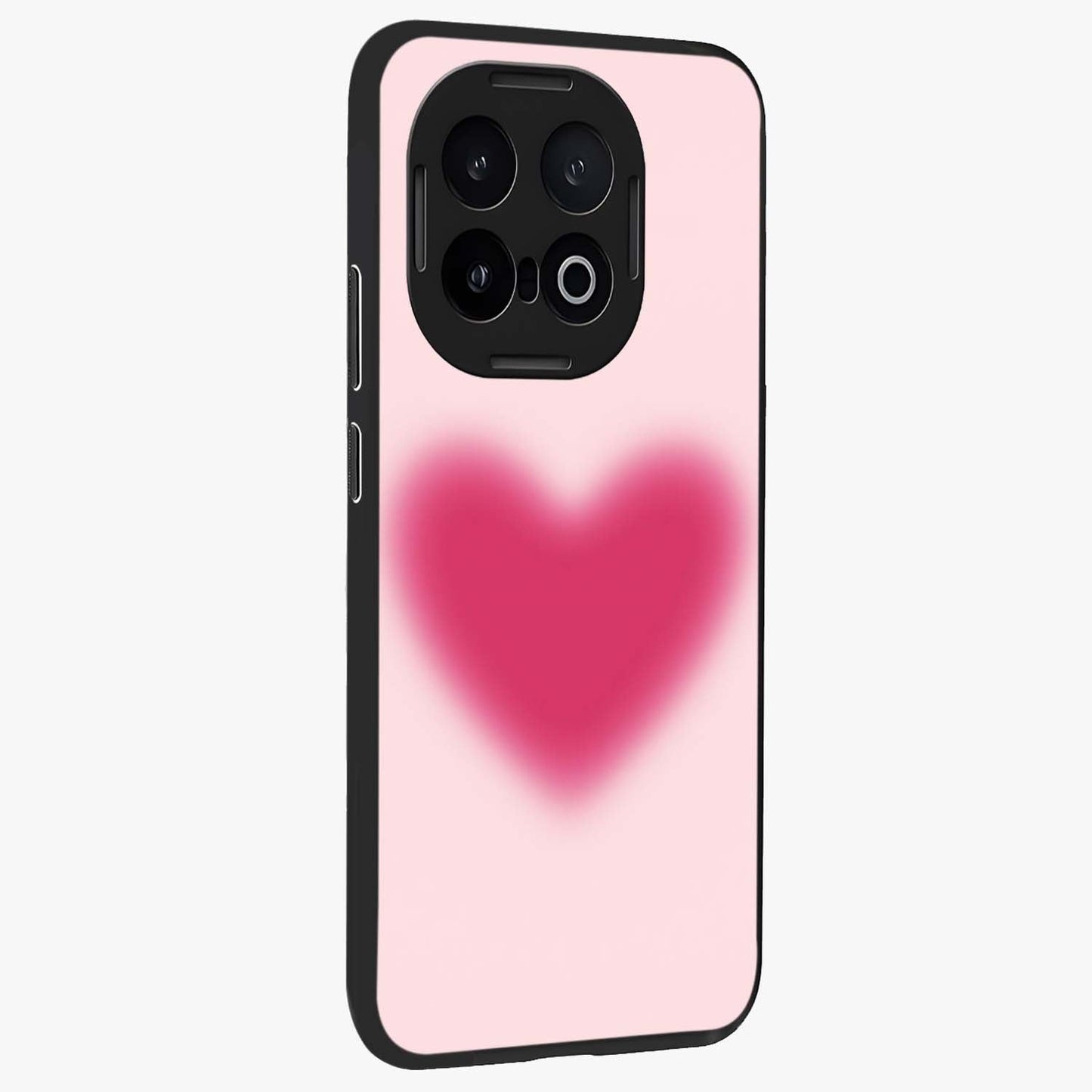 Pink Aura Heart Glass Case upright view showcasing romantic heart artwork with soft pastel theme.