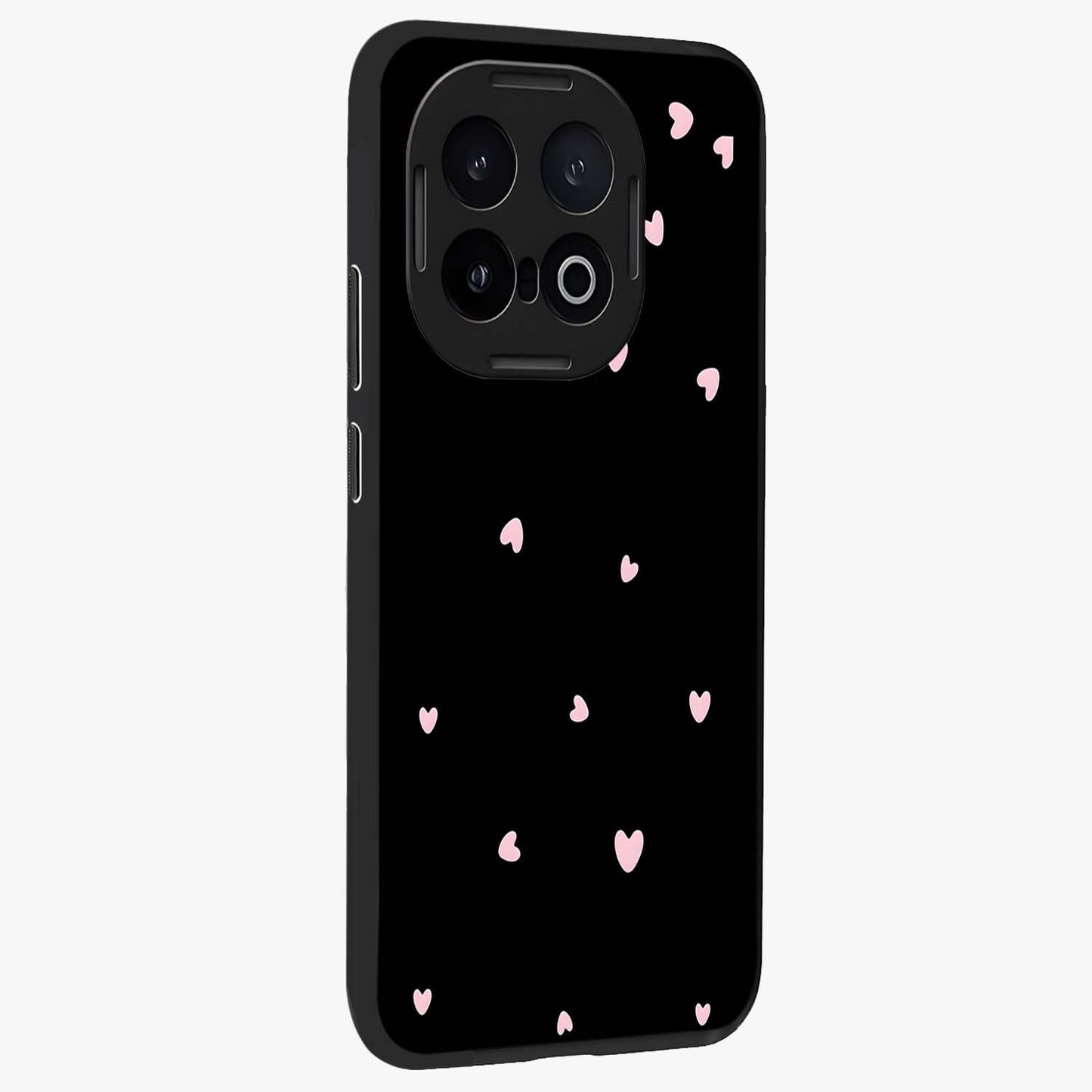 Pink Love Drops Glass Case upright view showcasing charming heart drop artwork with romantic playful theme.