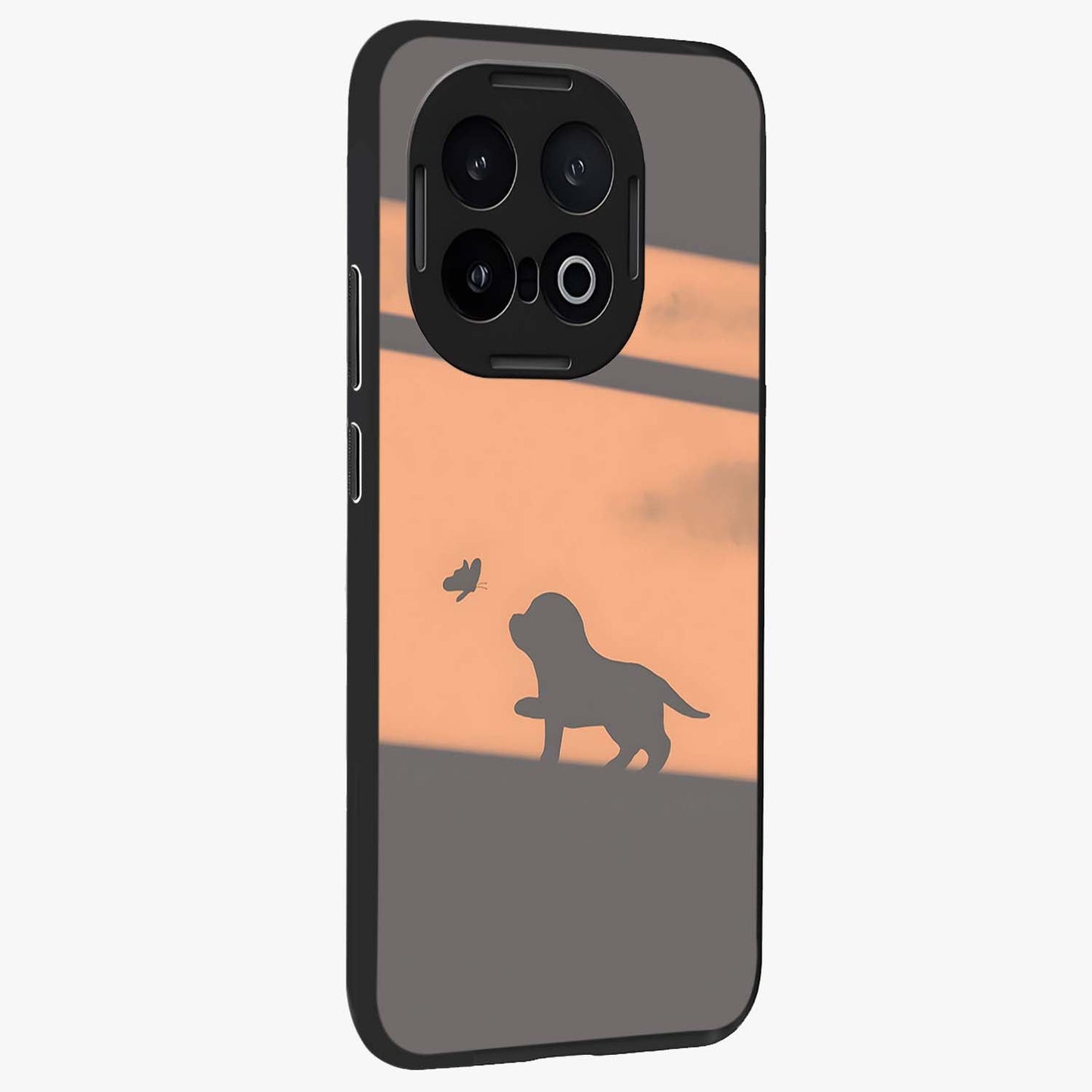 Puppy Shadow Art Glass Case upright view showcasing charming puppy artwork with creative silhouette theme.