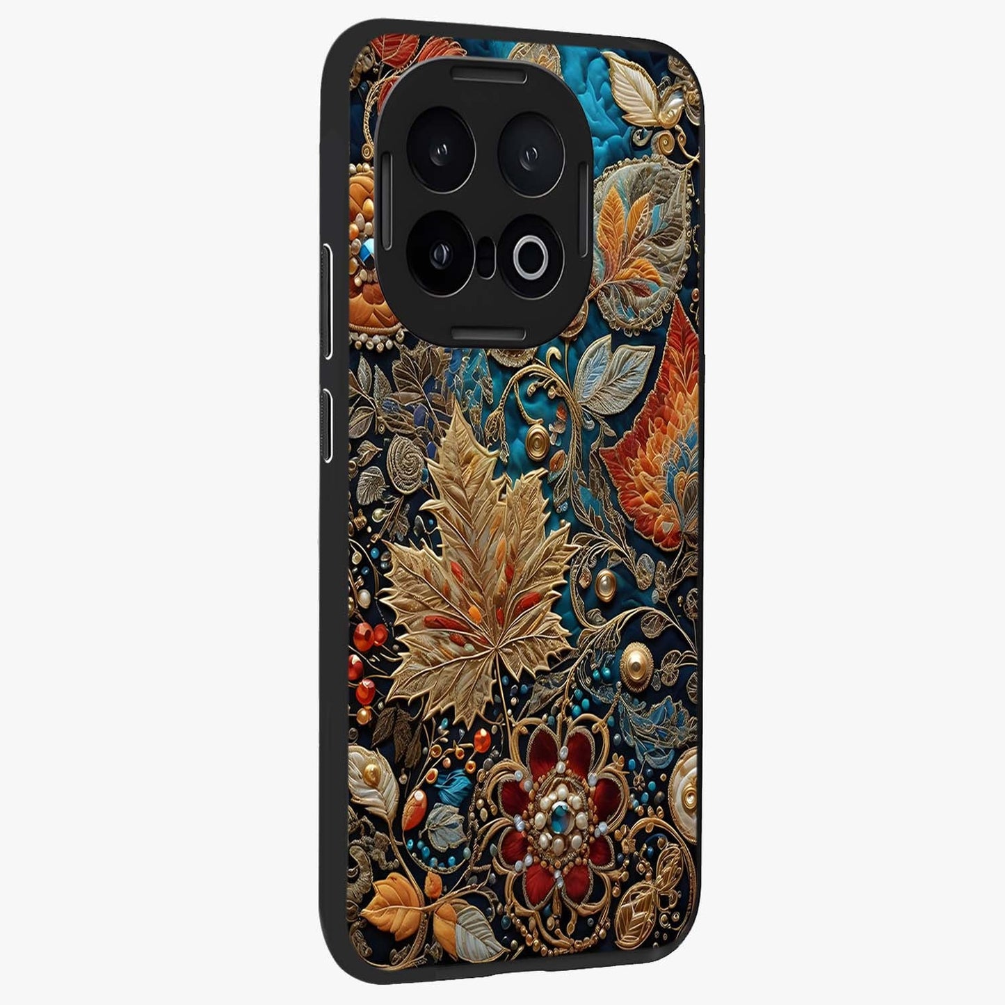 Royal Jewel Garden Glass Case upright view showcasing rich floral artwork with luxurious garden theme.