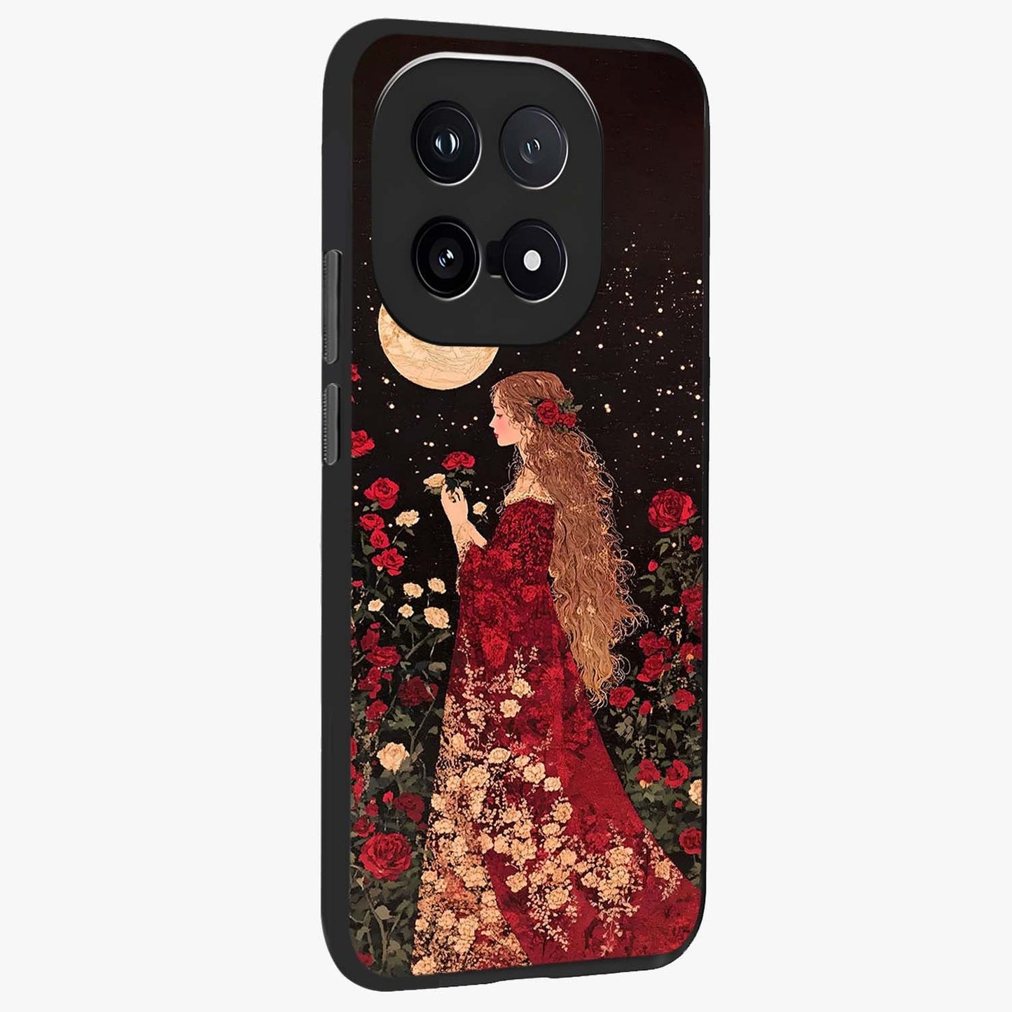 Crimson Dreams Glass Case upright view showcasing dreamy red toned artwork with modern aesthetic style.