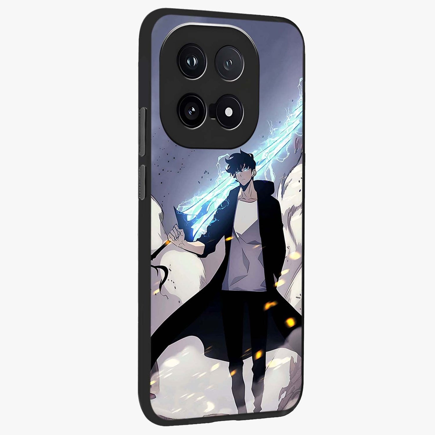 Dark Lightning Anime Warrior Glass Case upright view showcasing dramatic warrior artwork with dark lightning aesthetic.