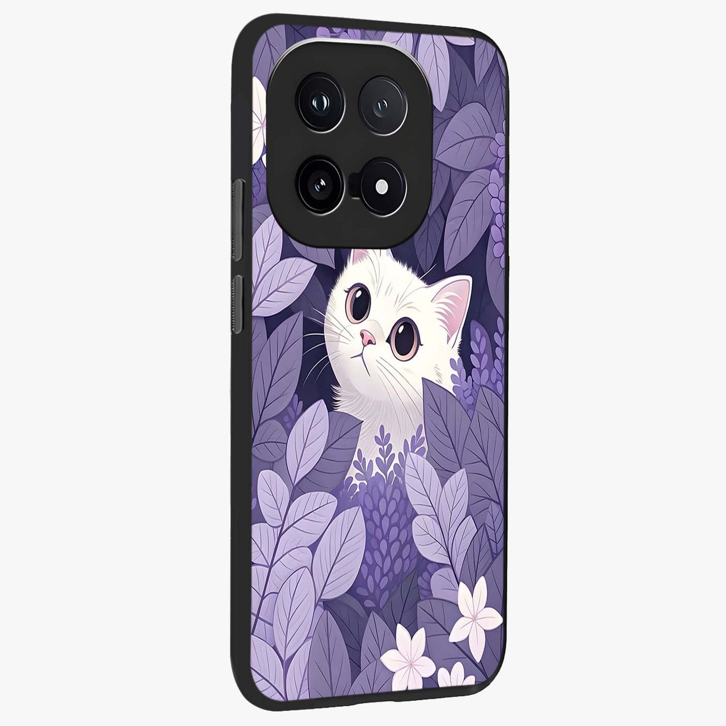 Lilac Hide Peek Cat Glass Case upright view showcasing charming cat artwork with adorable peek theme.
