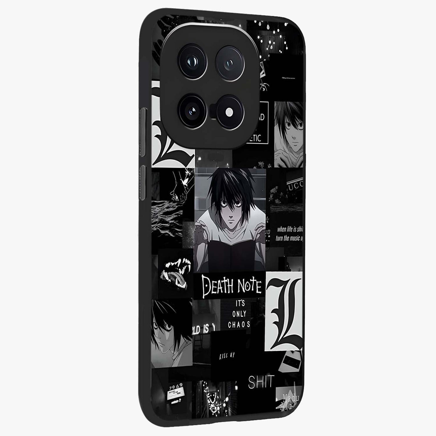 Midnight Chaos Mind Glass Case upright view showcasing expressive abstract artwork with bold dark theme.