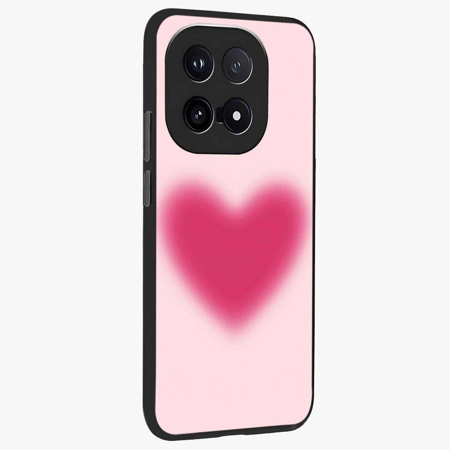 Pink Aura Heart Glass Case upright view showcasing romantic heart artwork with soft pastel theme.