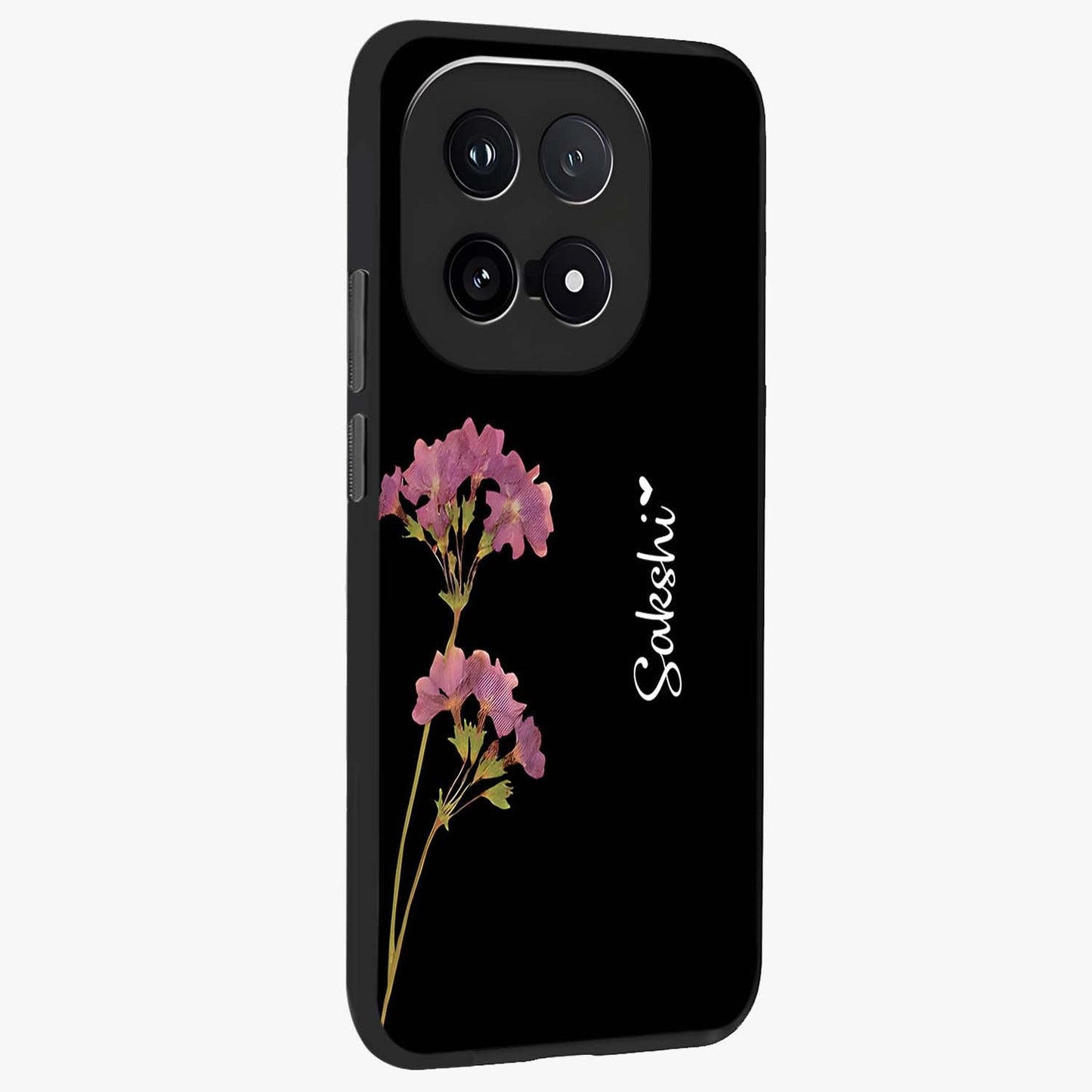 Riching Lavender Flower Custom Name Glass Case upright view showcasing elegant lavender floral artwork with personalized aesthetic.
