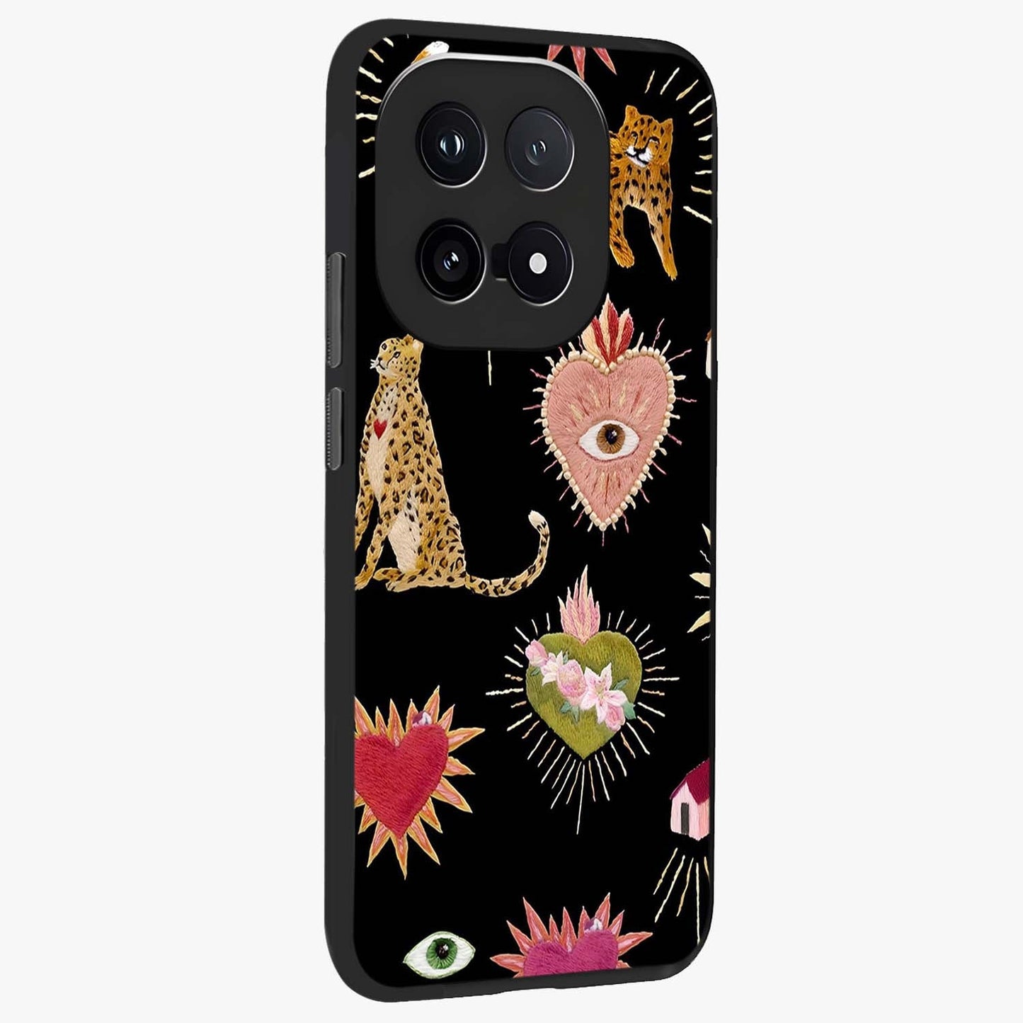 Sacred Jungle Heart Glass Case upright view showcasing vibrant jungle artwork with symbolic heart theme.