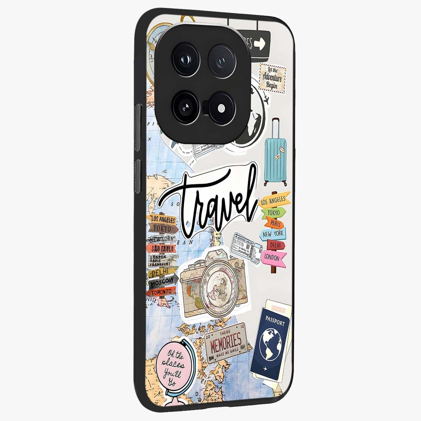 Wanderlust Journal Glass Case upright view showcasing wanderlust inspired artwork with creative exploration theme.