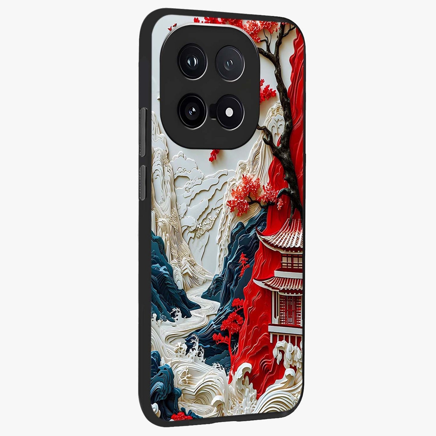 Whispers Of Sakura Waves Glass Case upright view showcasing delicate cherry blossom artwork with elegant nature theme.