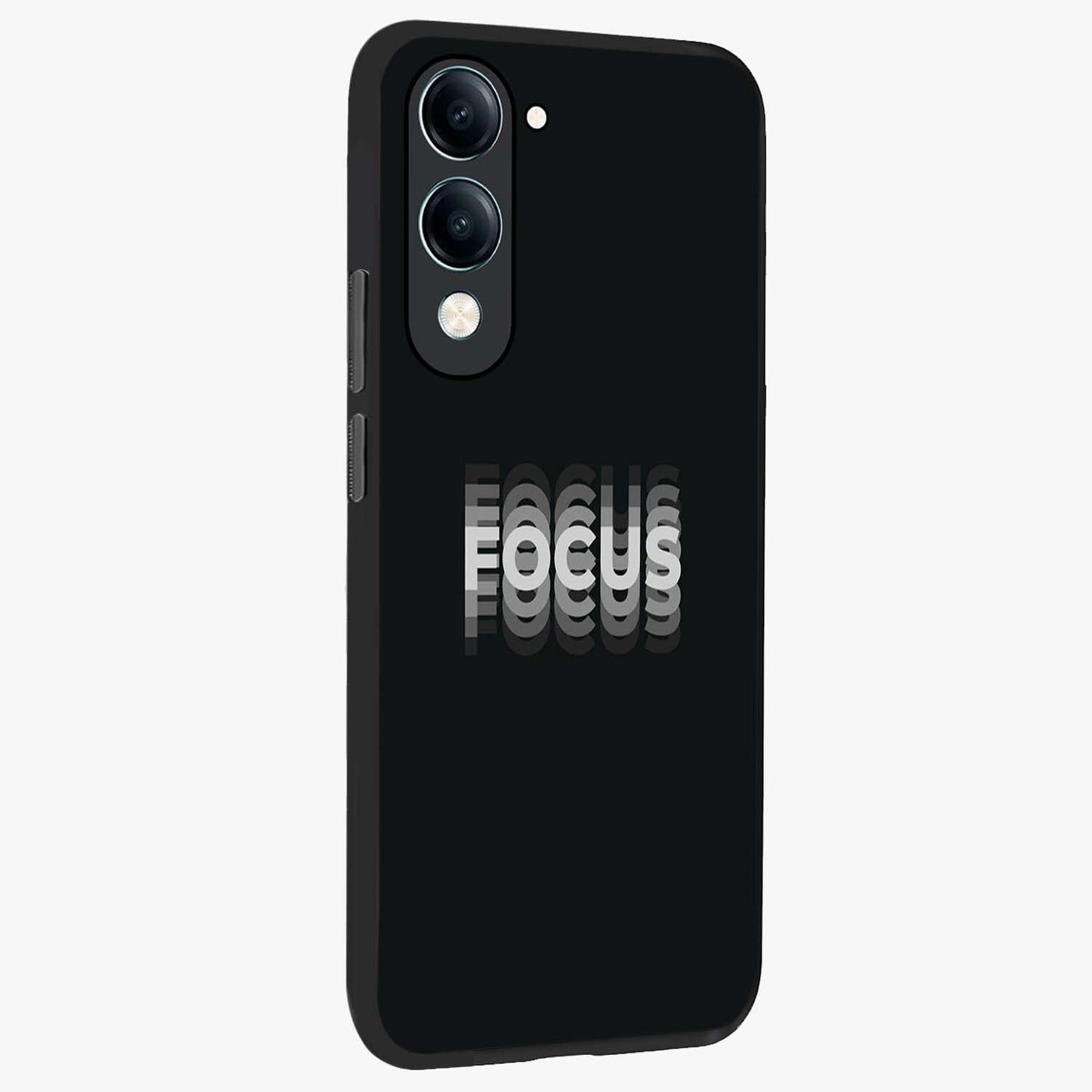 Focus Mode On Glass Case upright view showcasing strong typography statement with sleek motivational theme.