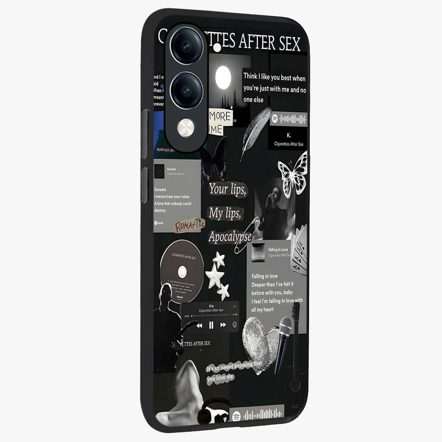 Midnight Love Echo Glass Case upright view showcasing expressive romantic artwork with dreamy midnight theme.