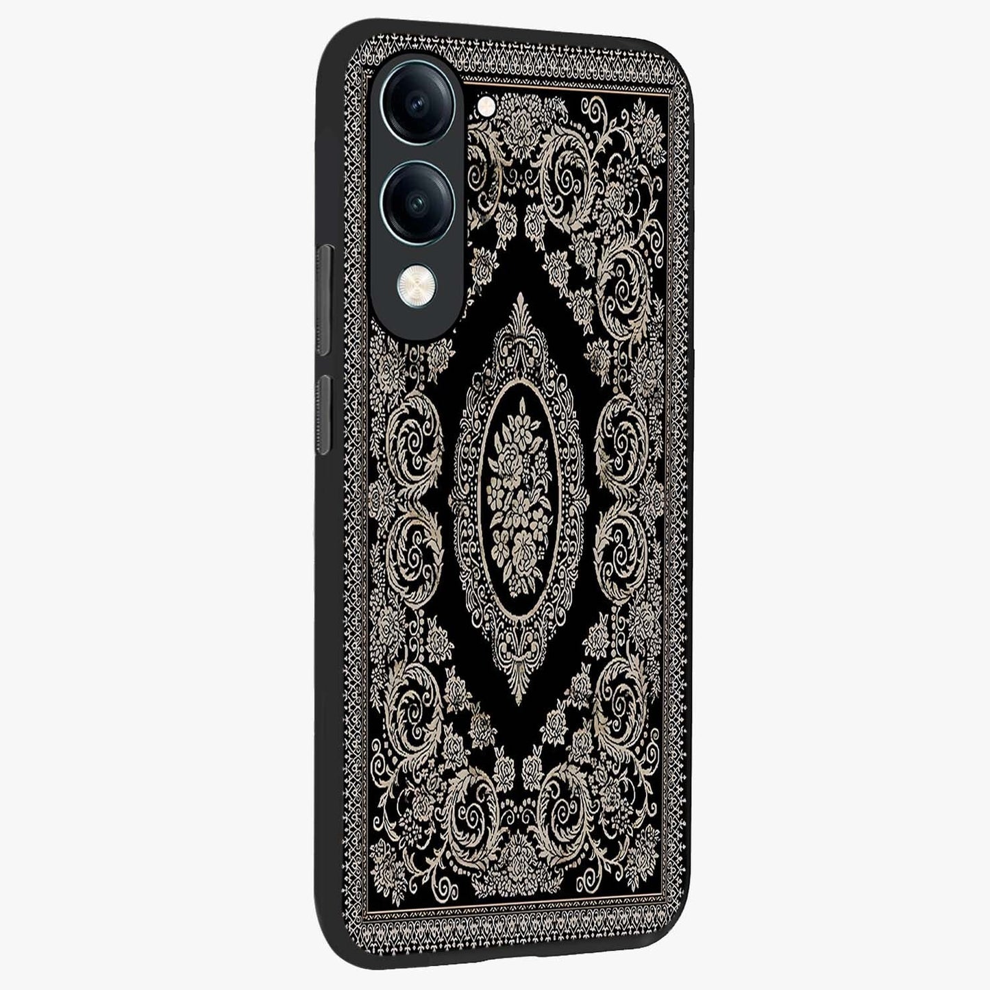 Noir Bloom Elegance Glass Case upright view showcasing graceful floral artwork with luxurious dark theme.