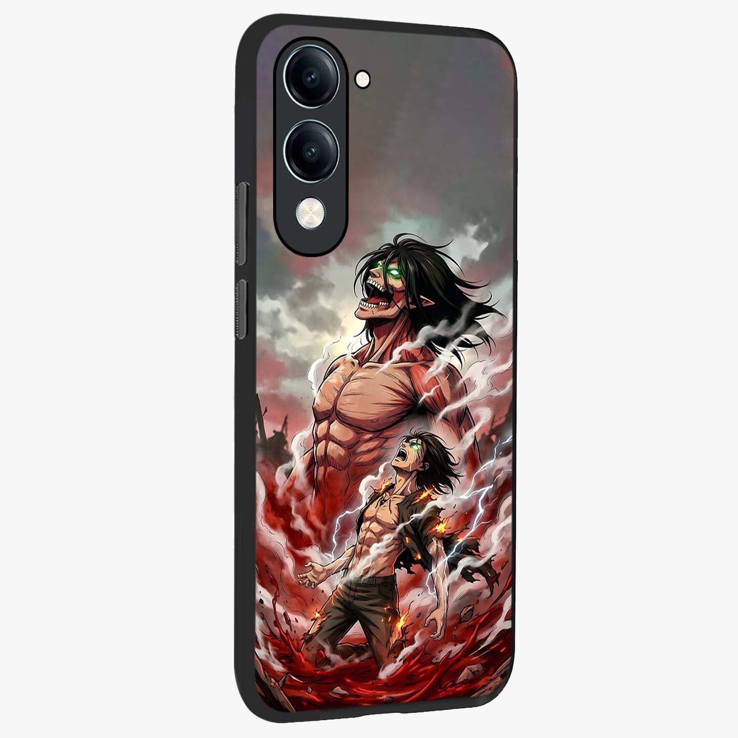 Titan Awakening Fury Glass Case upright view showcasing intense titan artwork with epic fantasy theme.
