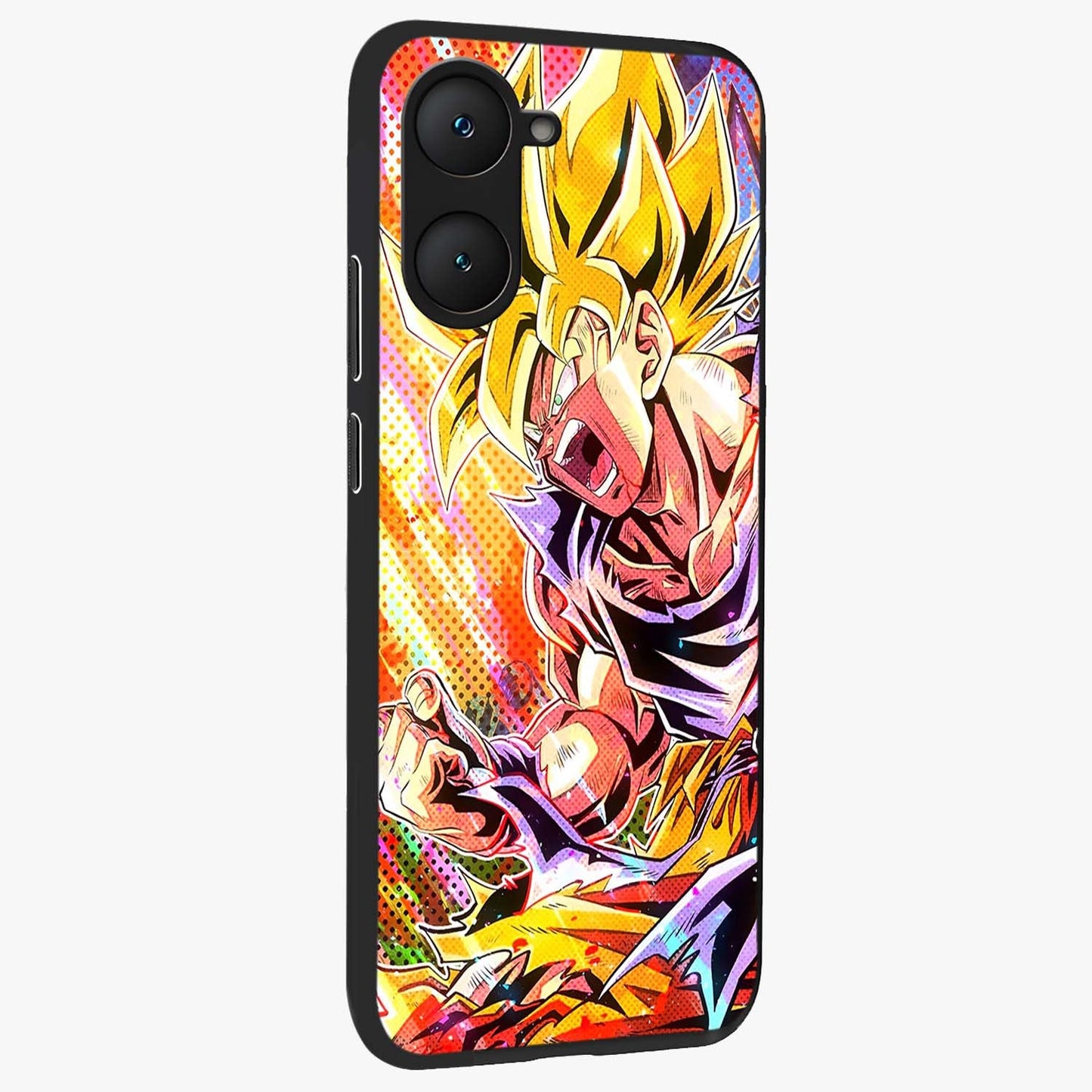 Firing Goku Glass Case upright view showcasing energetic anime artwork with bold warrior theme.