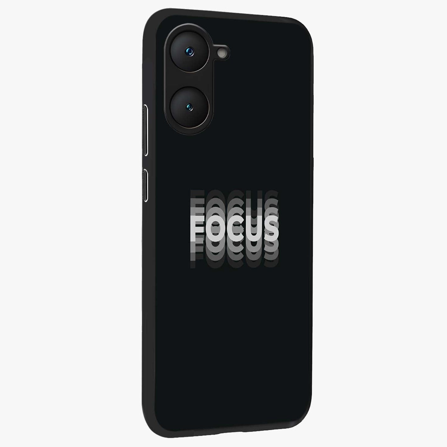 Focus Mode On Glass Case upright view showcasing strong typography statement with sleek motivational theme.