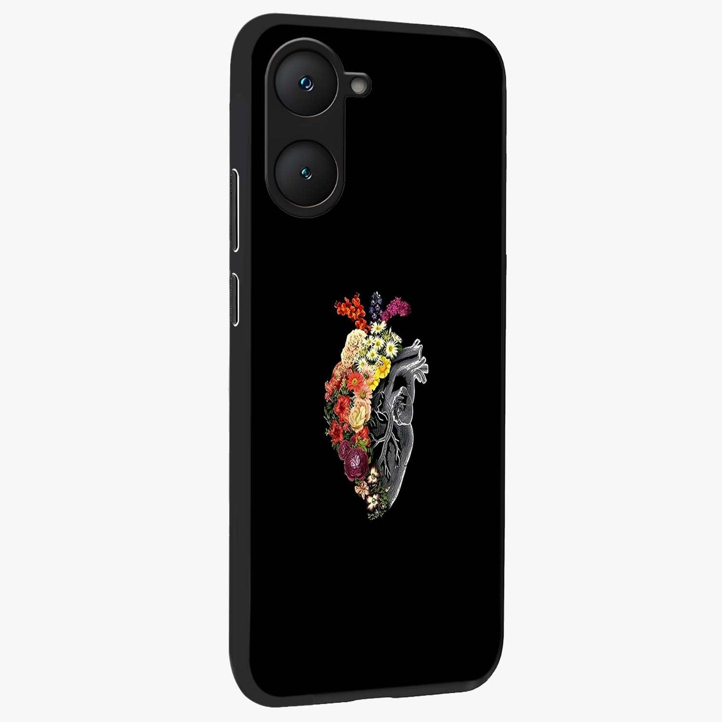 Heart With Flowers Glass Case upright view showcasing decorative heart and floral artwork with sweet romantic theme.