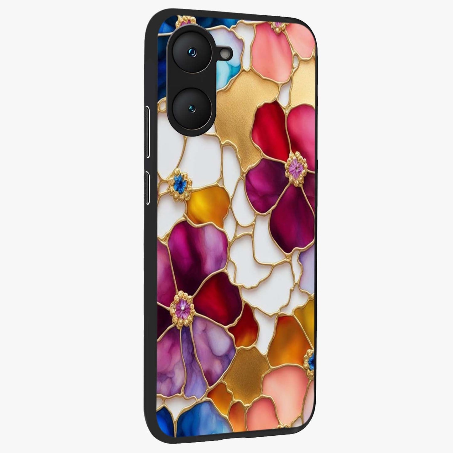 Marble Flower Pattern Glass Case upright view showcasing decorative marble flower artwork with refined style.