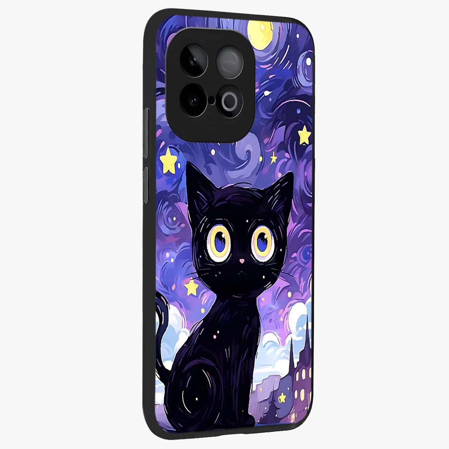 Abstract Cat Art Glass Case upright view showcasing creative feline illustration and aesthetic artistic style.