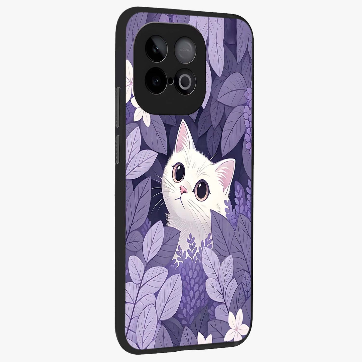 Lilac Hide Peek Cat Glass Case upright view showcasing charming cat artwork with adorable peek theme.