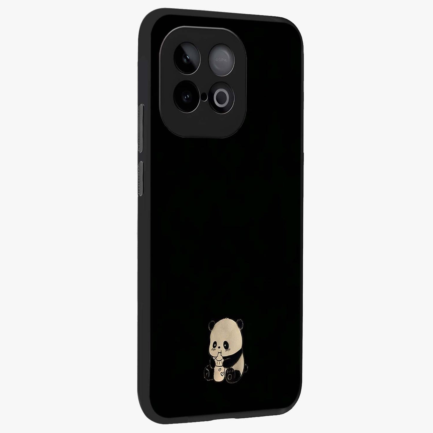Midnight Panda Love Glass Case upright view showcasing charming panda artwork with playful romantic theme.