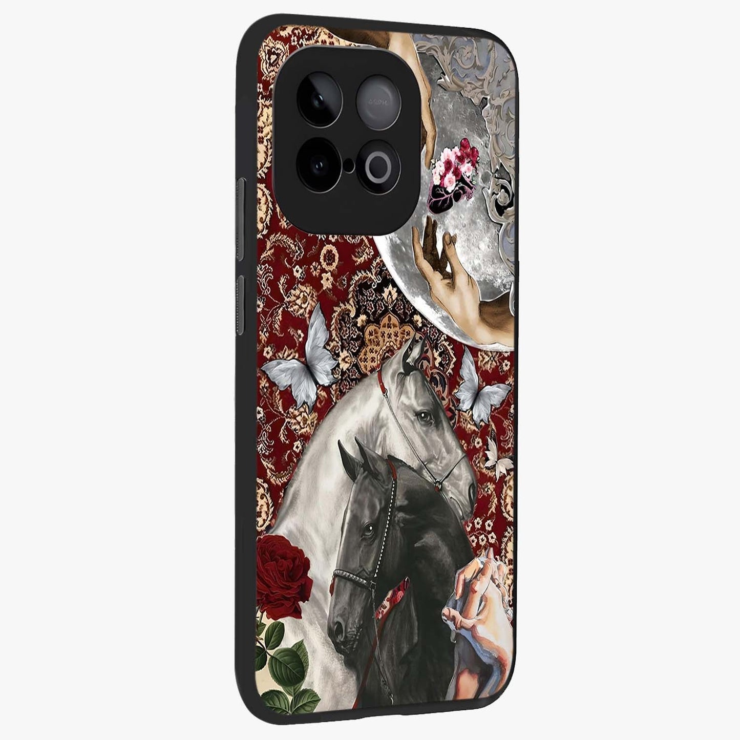 Moonlit Royal Stallion Glass Case upright view showcasing dramatic horse artwork with glowing moon themed design.