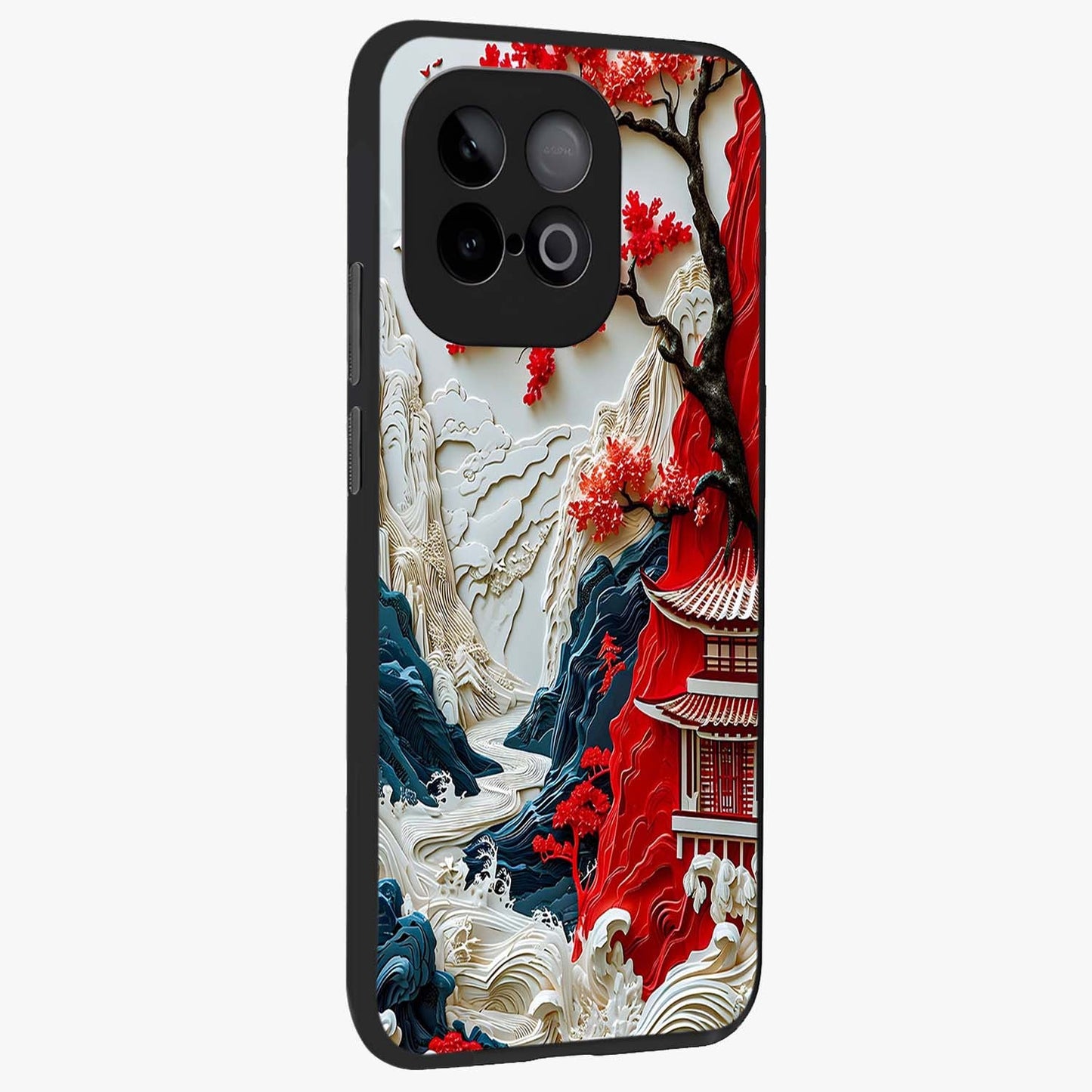Whispers Of Sakura Waves Glass Case upright view showcasing delicate cherry blossom artwork with elegant nature theme.
