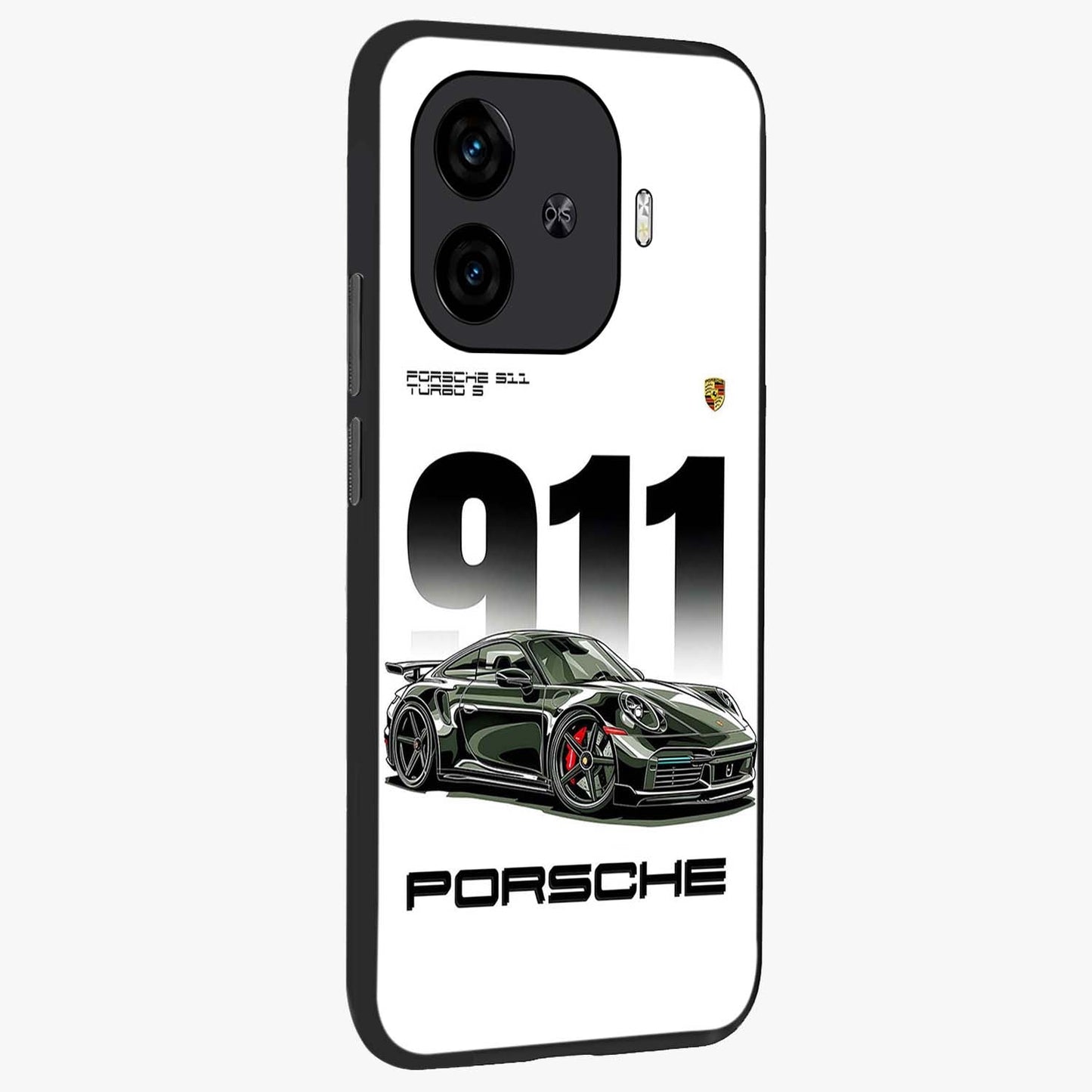 911 Turbo Dominance Glass Case upright perspective showcasing powerful racing design and modern automotive aesthetic.