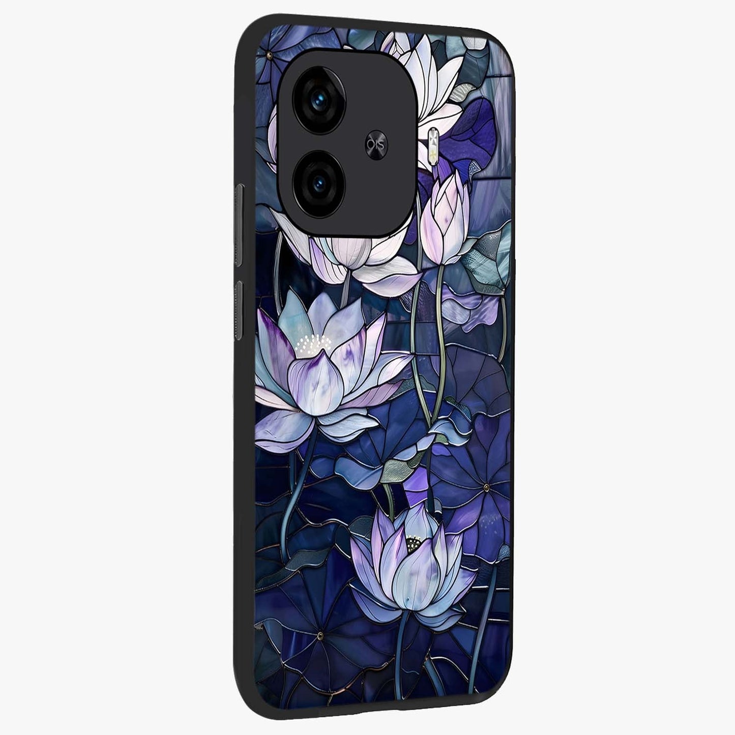 Gloss Petal Rush Glass Case upright view showcasing dynamic floral petal artwork with modern botanical theme.
