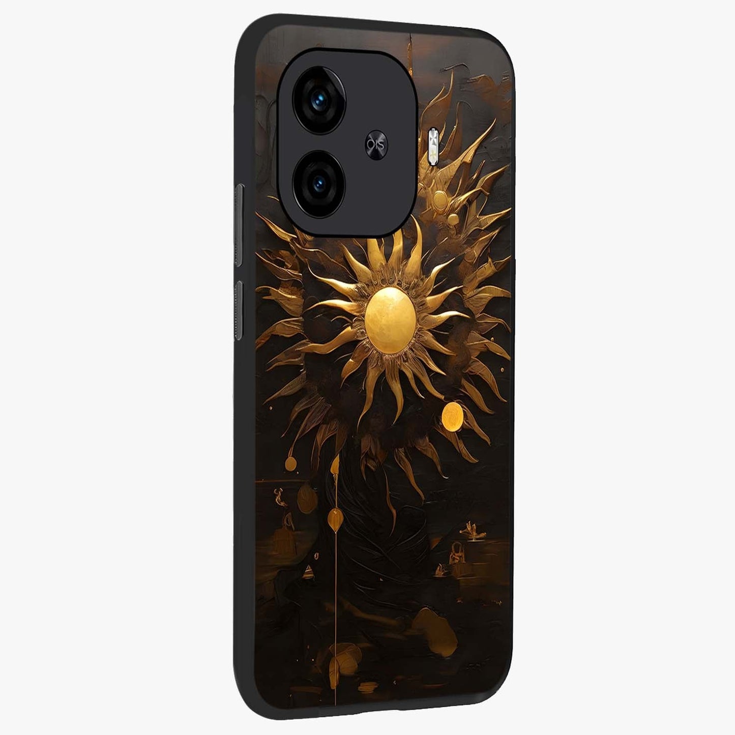 Golden Sun Majesty Glass Case upright view showcasing haunting graveyard artwork with dramatic dark theme.