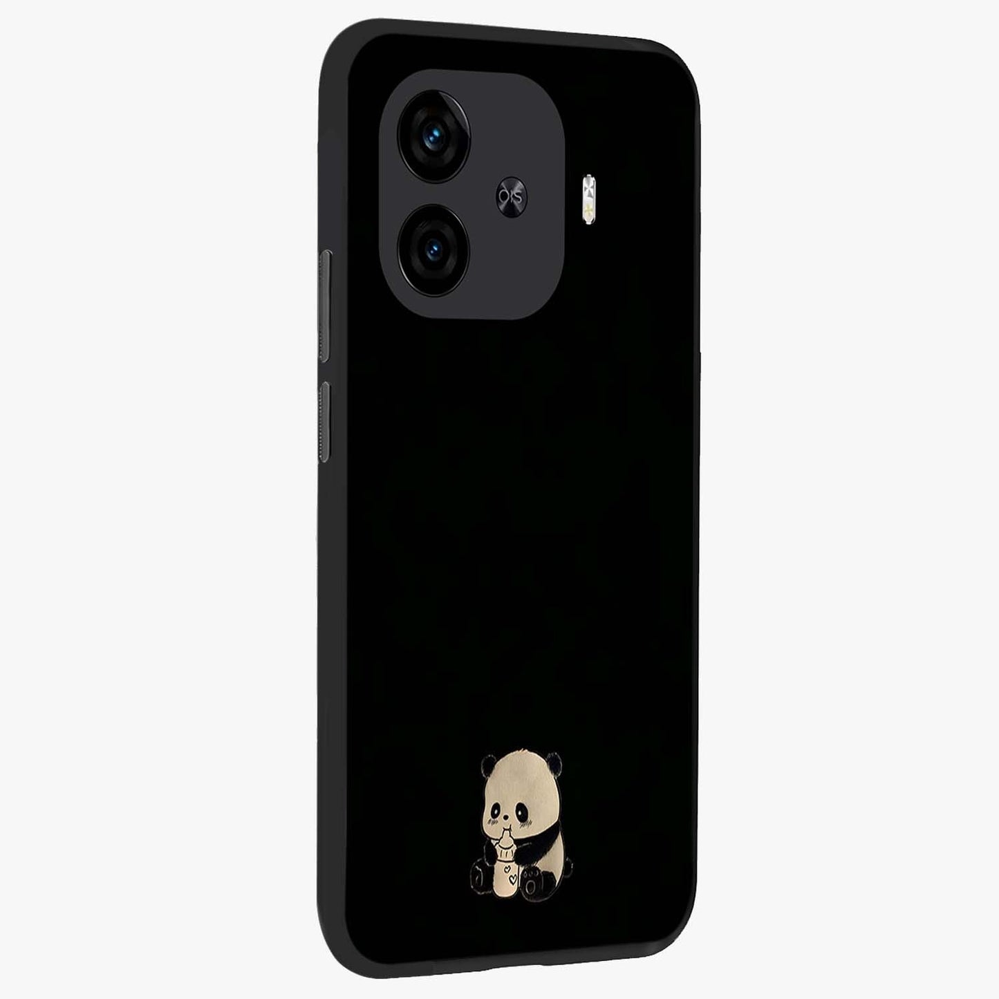 Midnight Panda Love Glass Case upright view showcasing charming panda artwork with playful romantic theme.
